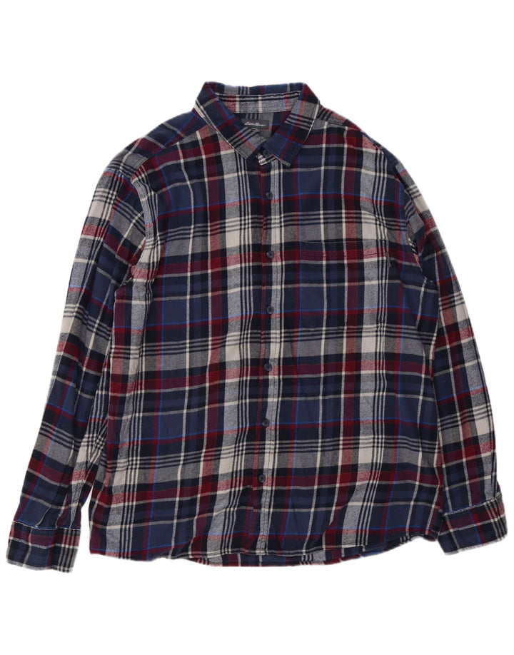 EDDIE BAUER Flanellskjorte til mænd 2XL marineblå ternet bomuld