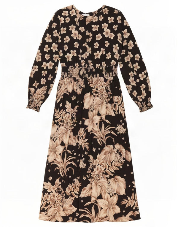 Zara Dame Langærmet Maxi Kjole UK 10 Small Black Floral Polyester