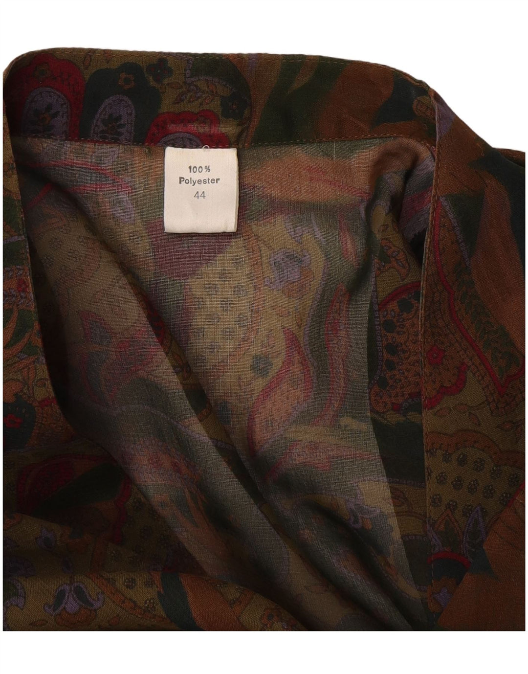 Vintage Dame Crop Shirt Bluse IT 44 Medium Khaki Paisley Polyester