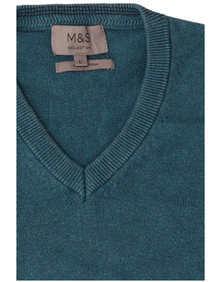 Marks & Spencer Herre V-hals sweater Stor blå bomuld