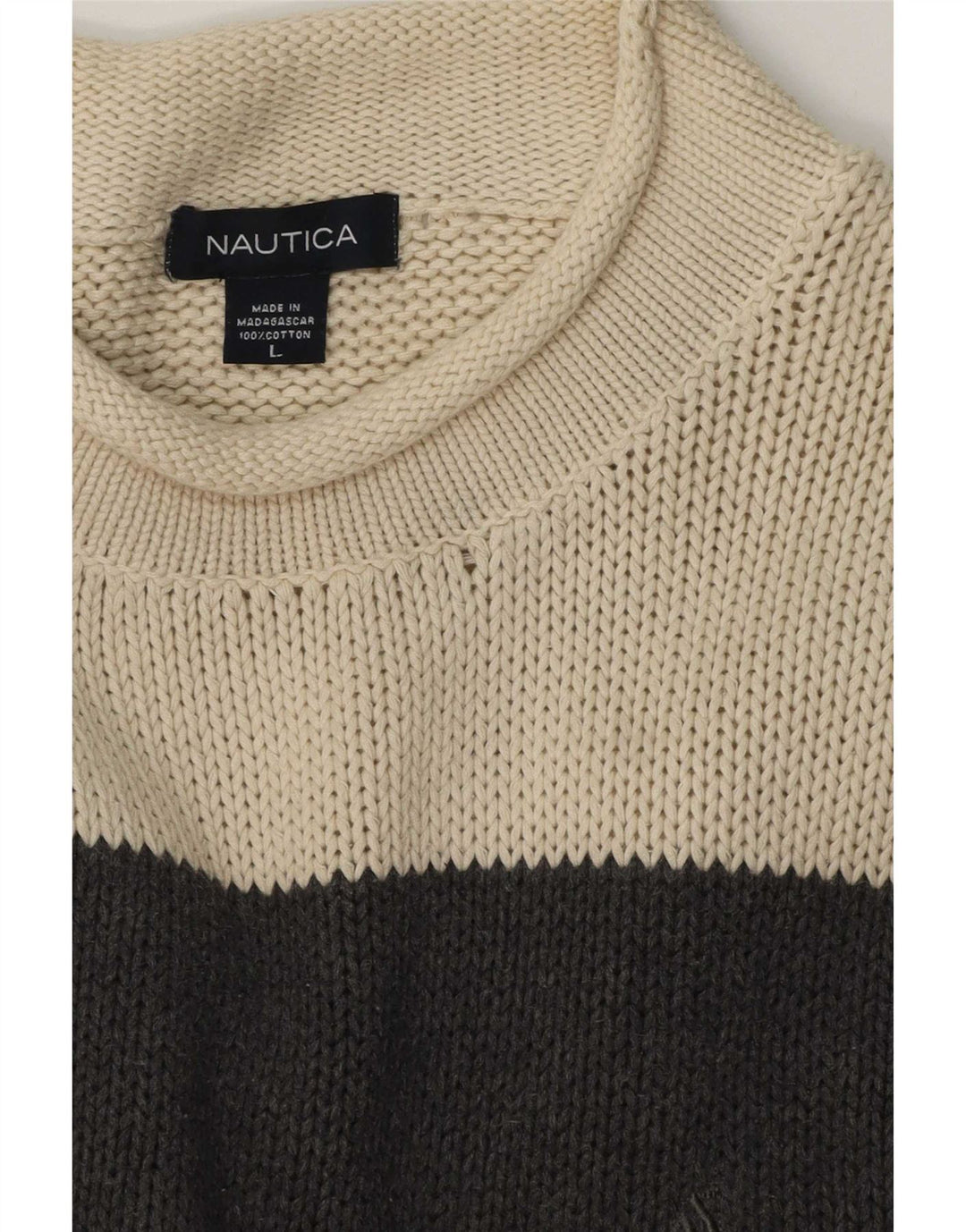 Nautica Herre Turtle Neck Jumper Sweater Stor Grå Colourblock Bomuld