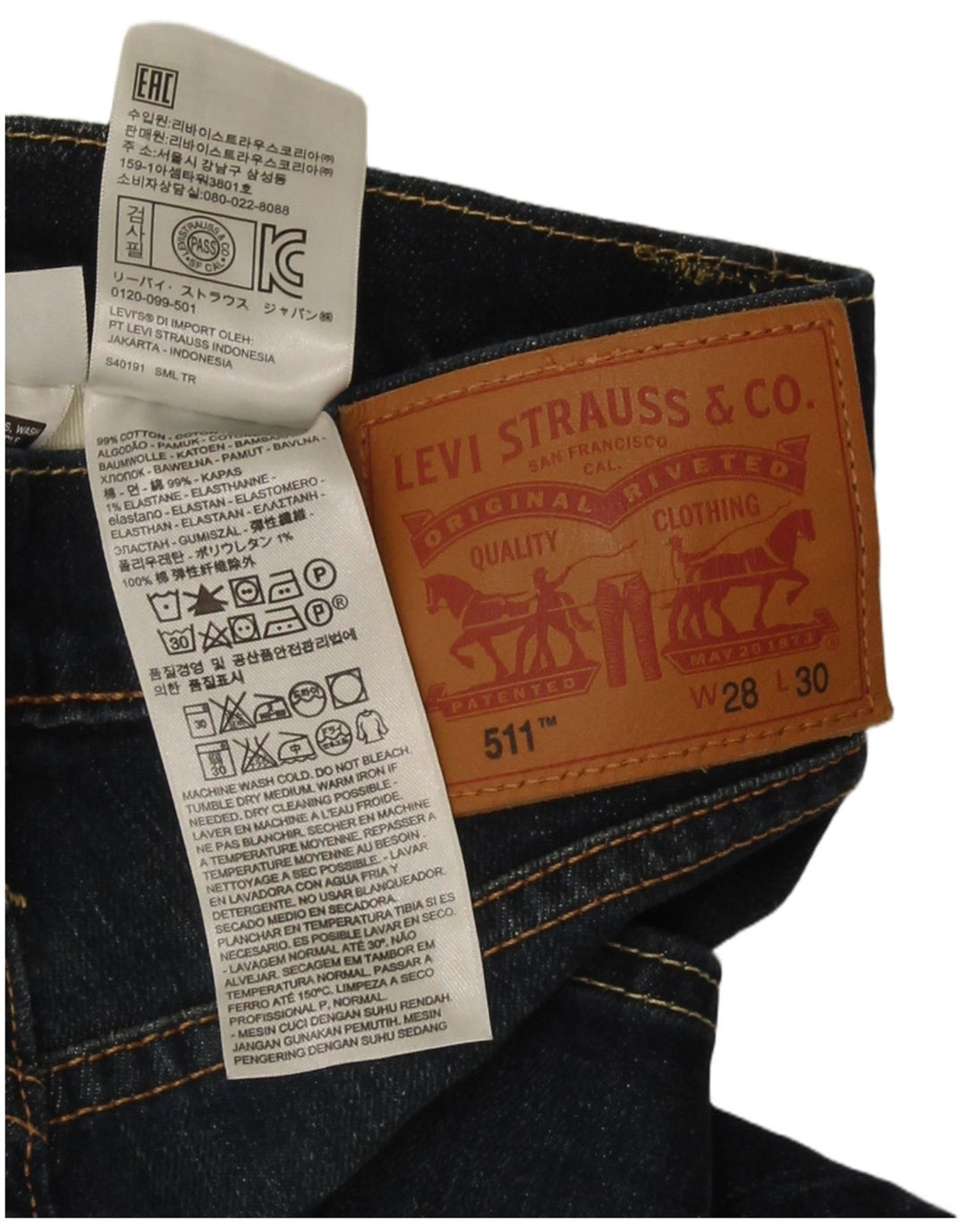 Levi's Herre 511 Slim Jeans W28 L30 Marineblå Bomuld
