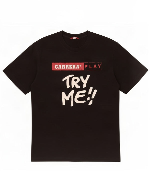Carrera grafisk T-shirt top til kvinder UK 16 Large Black Cotton