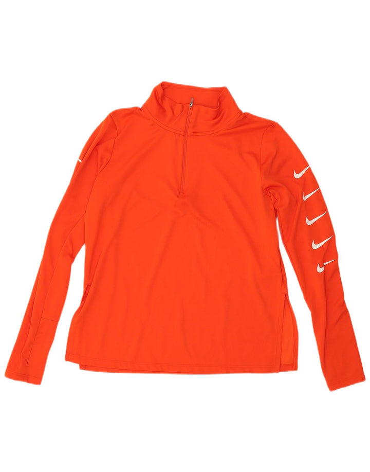 NIKE Dame Dri Fit Pullover med lynlås-hals Træningsdragt Top UK 14 Medium Orange