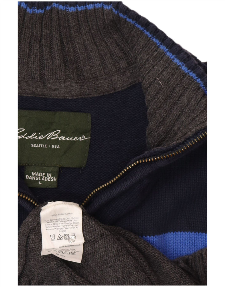 Eddie Bauer Herre Zip Neck Jumper Sweater Stor Grå Colourblock Bomuld