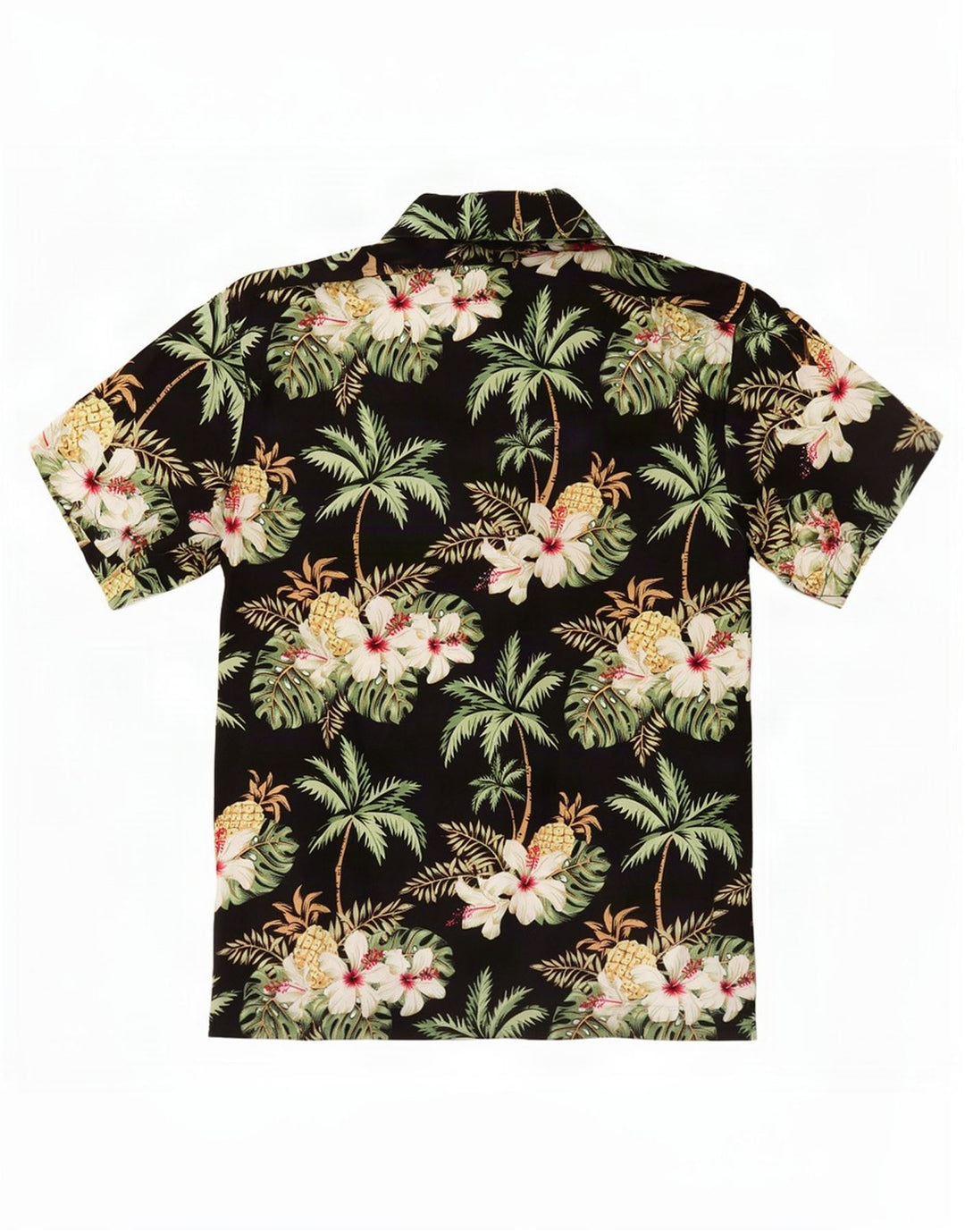 Vintage Kortærmet Herreskjorte Medium Sort Floral Viscose Hawaiian