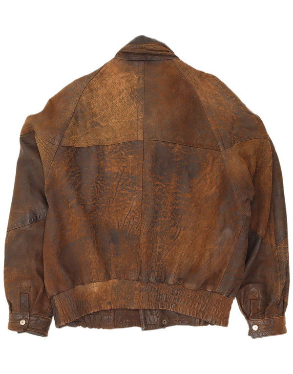 Gina Bacconi Herre Læder Bomber Jacket UK 36 Small Brown Patchwork Retro