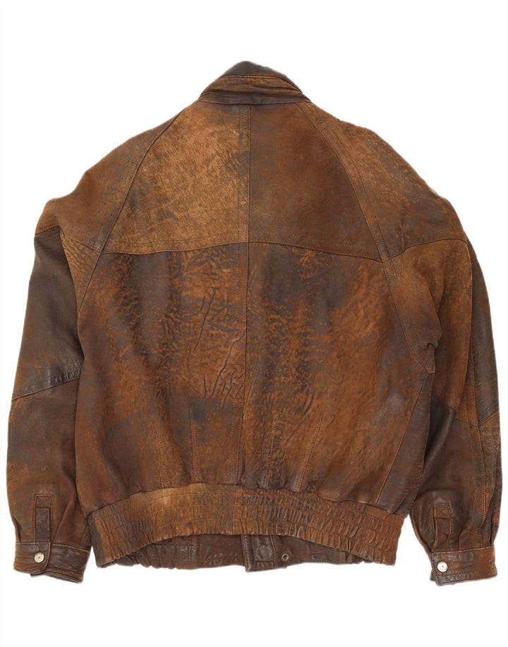 Gina Bacconi Herre Læder Bomber Jacket UK 36 Small Brown Patchwork Retro