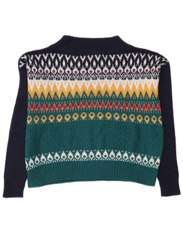 Benetton Dame Turtle Neck Jumper Sweater UK 16 Large Navy Blue Fair Isle