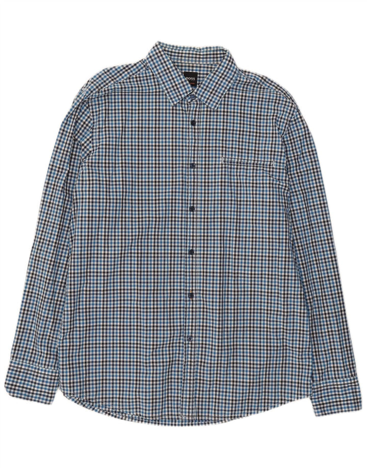 Hugo Boss Herre Regular Fit skjorte XL Blue Gingham Cotton