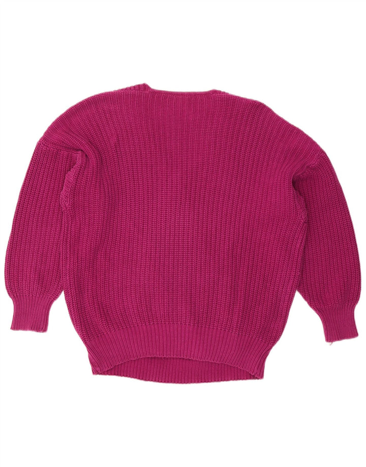 VINTAGE Dame Oversized V-hals sweater EU 40 Medium Lilla Bomuld