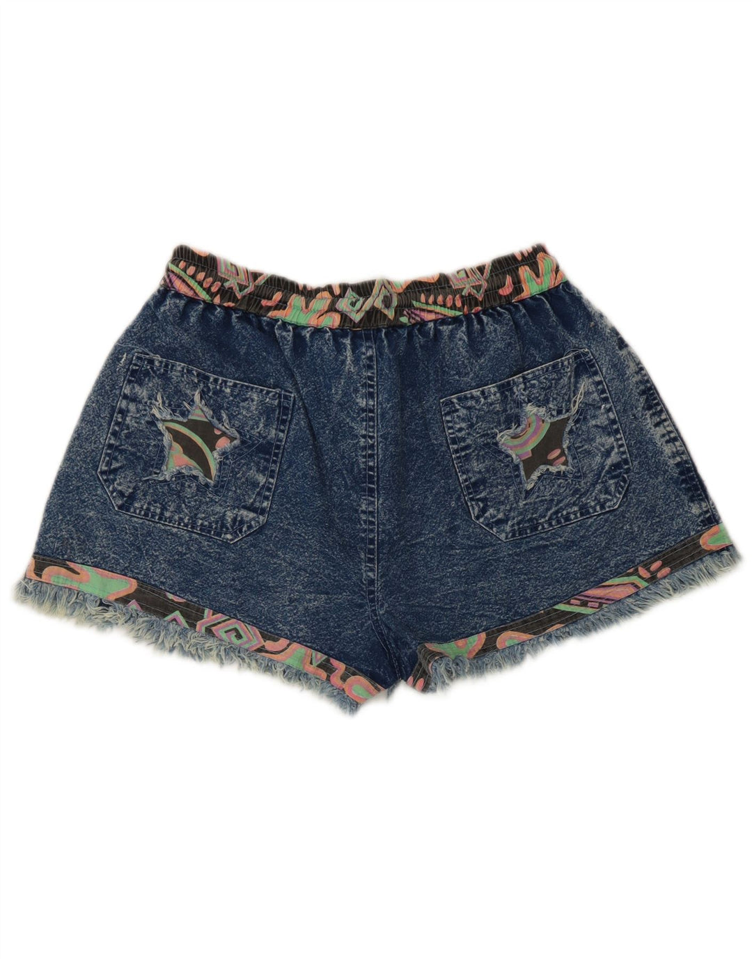 Vintage denimshorts til kvinder Medium W28 blå patchwork