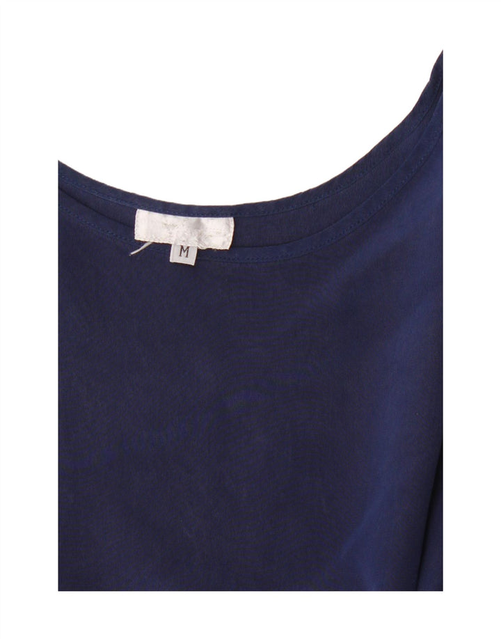 Vintage dame ærmeløs bluse Top UK 14 Medium Navy Blue