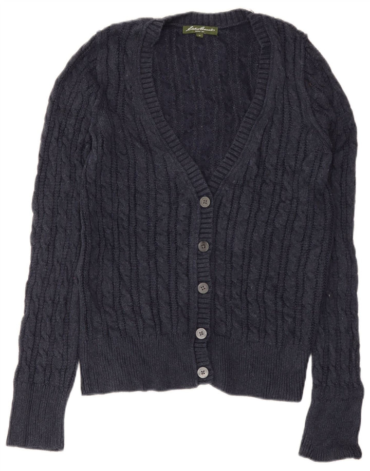 Eddie Bauer Dame Cardigan Sweater UK 12 Medium Navy Blue Bomuld
