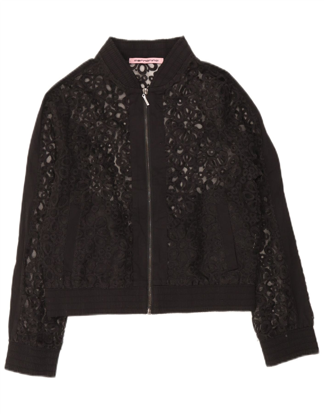 Fornarina Kvinder Blonde Bomber Jacket UK 12 Medium Black Floral
