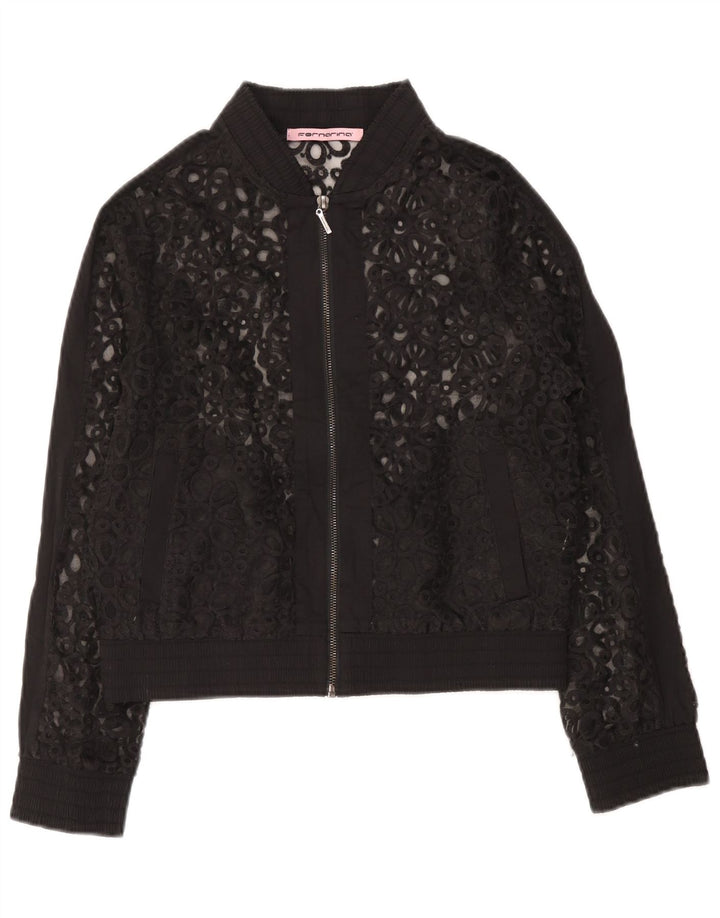 Fornarina Kvinder Blonde Bomber Jacket UK 12 Medium Black Floral