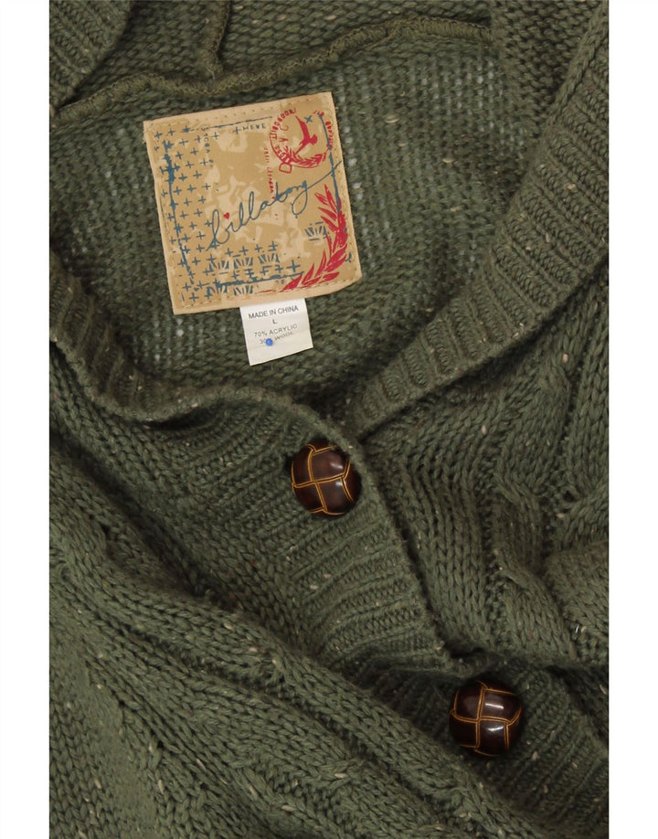 BILLABONG Dame Longline Cardigan Sweater UK 14 Large Green Flecked