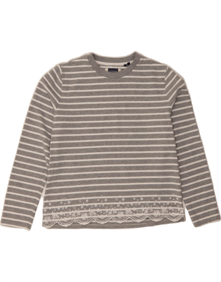 SUPERDRY Womens Crew Neck Jumper Sweater UK 14 Medium Grey Striped Vintage Superdry and Second-Hand Superdry from Messina Hembry 