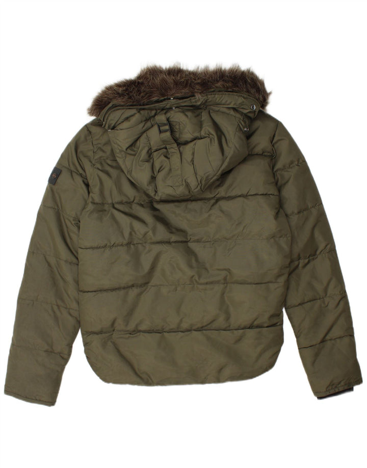 SUPERDRY Herre hættepolstret jakke UK 36 Small Khaki Nylon