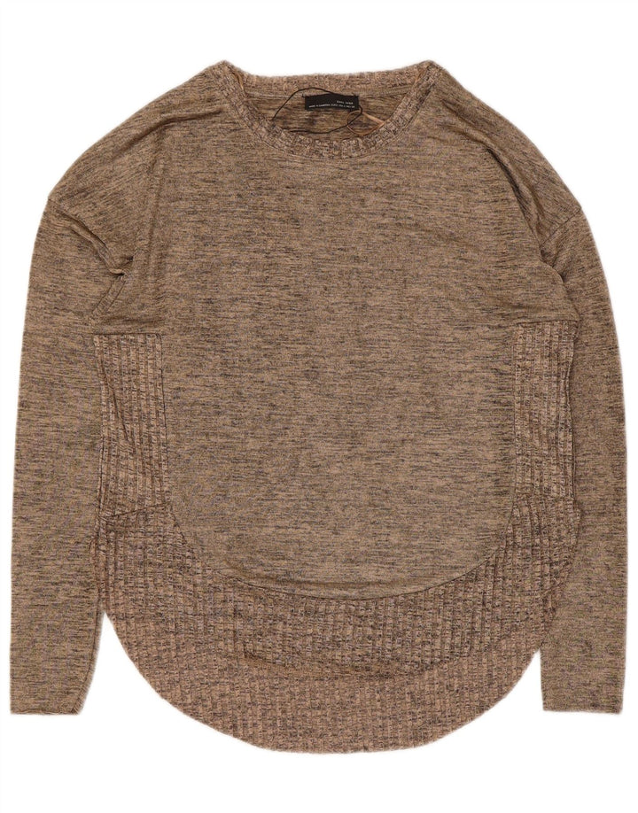 Zara Dame Top Langærmet UK 10 Small Beige Flecked Polyester