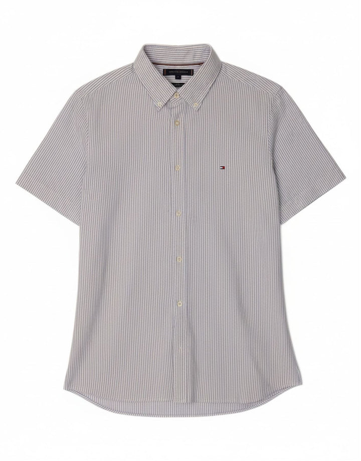 TOMMY HILFIGER Mens Slim Fit Short Sleeve Shirt Medium Blue Pinstripe