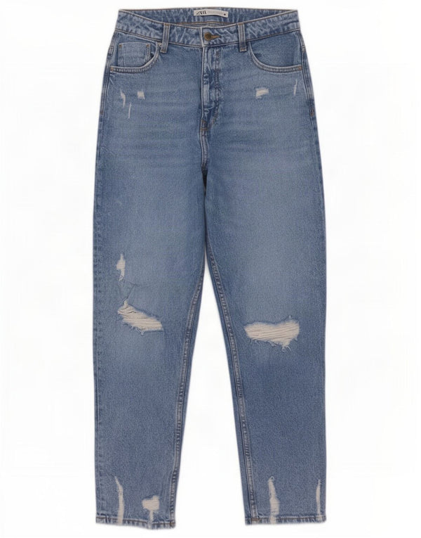 Zara Womens Distressed Tapered Jeans EU 40 Medium W30 L29 Blue