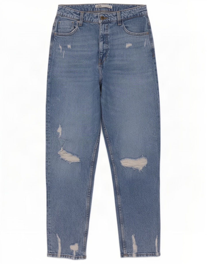 Zara Dame Distressed Tapered Jeans EU 40 Medium W30 L29 Blå