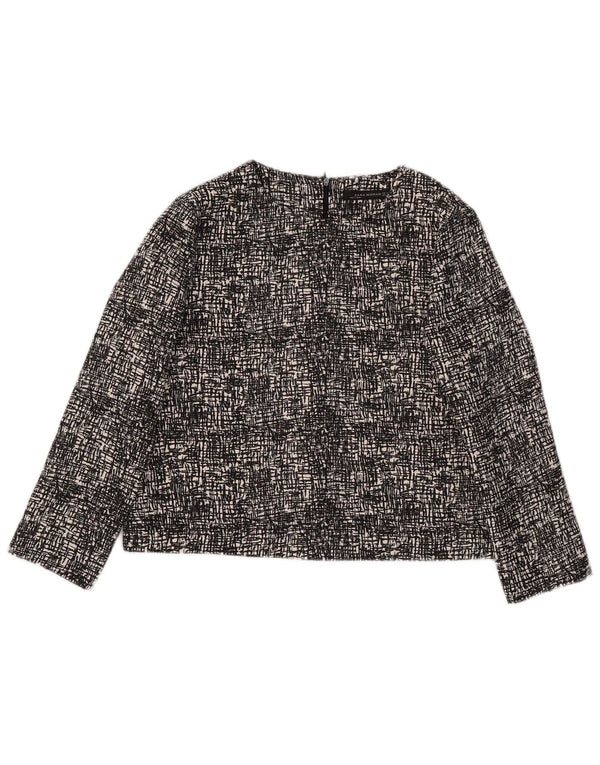 Zara Dame 3/4 ærmet Crop Bluse Top UK 14 Medium Sort Flecked Polyester