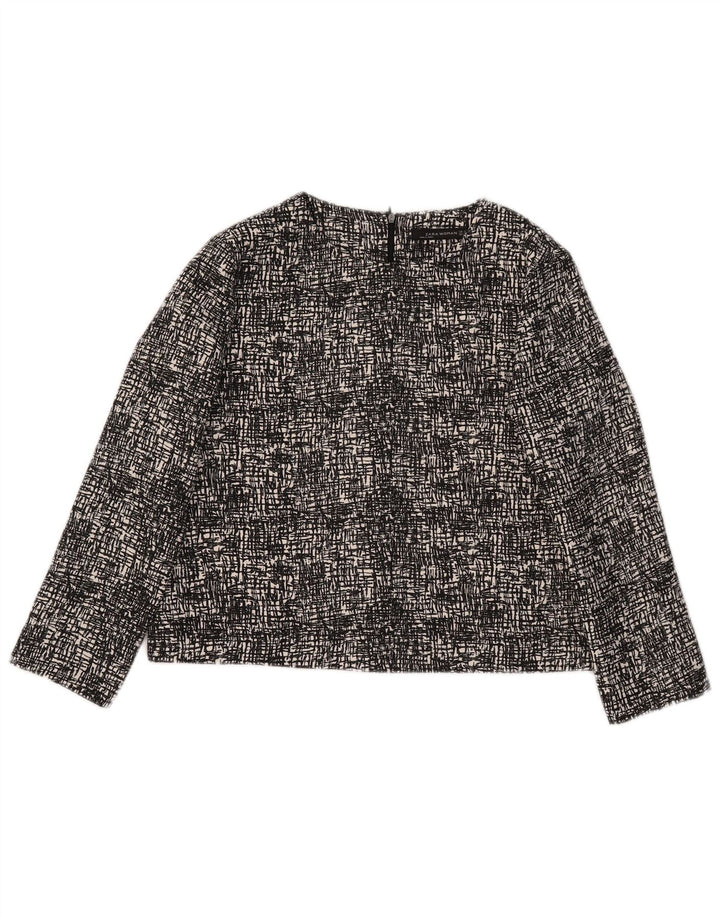 Zara Dame 3/4 ærmet Crop Bluse Top UK 14 Medium Sort Flecked Polyester
