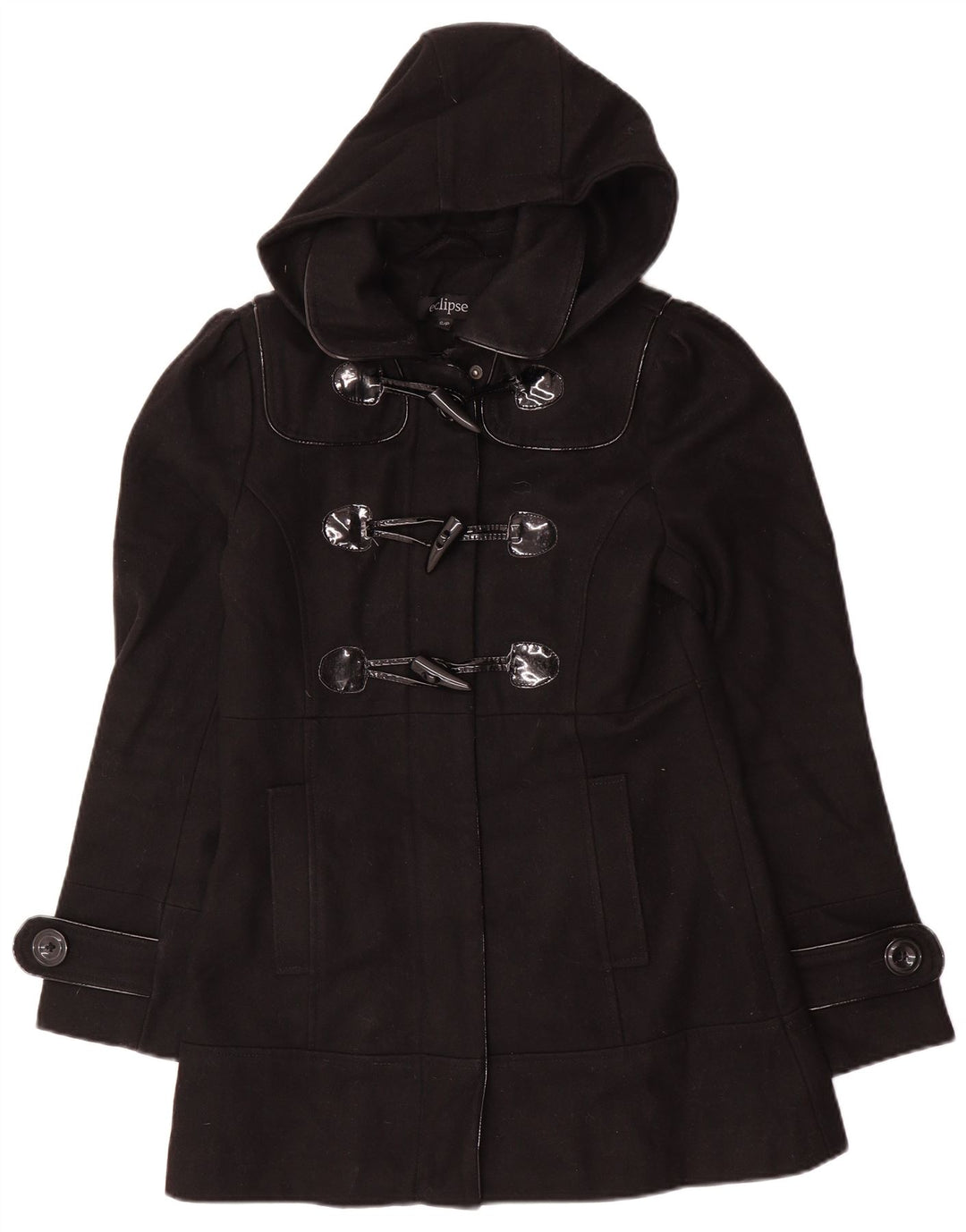 Eclipse Dame Hooded Duffle Coat UK 10 Small Black Wool