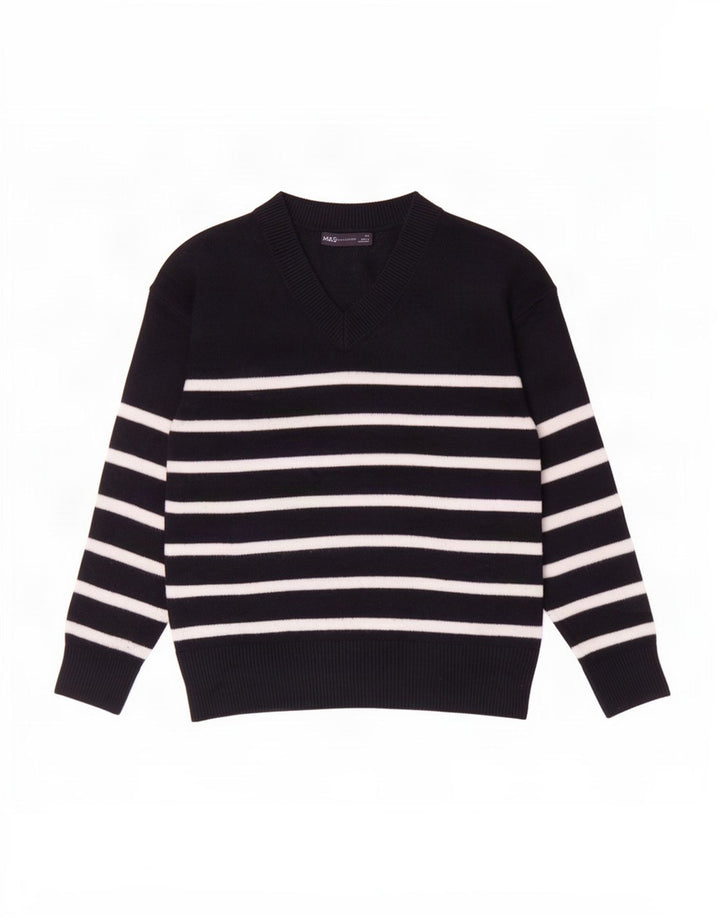 Marks & Spencer Herre V-hals sweater XS Marineblå stribet polyester