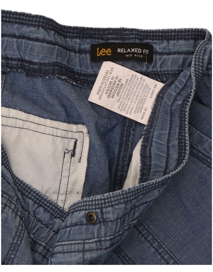 Lee kvinders afslappet pasform mellemhøje bermudashorts UK 16 2XL W38 blå bomuld