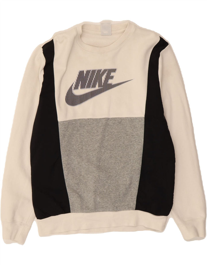 NIKE grafisk sweatshirt til mænd, lille hvid farveblok bomuld