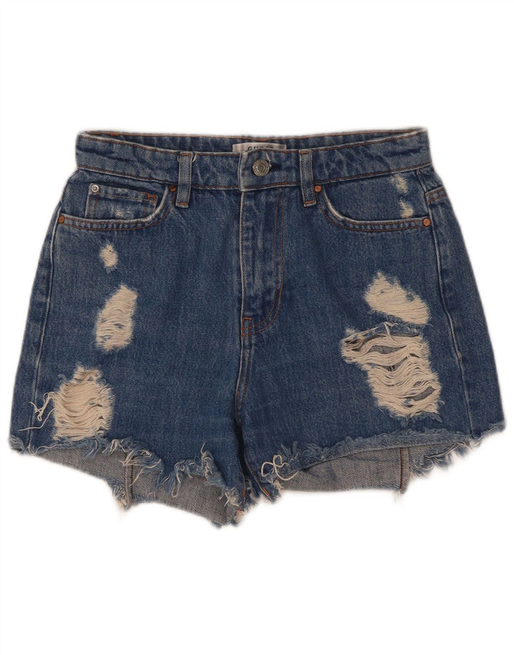 Guess Womens Distressed Denim Shorts W25 XS Blue Polyester