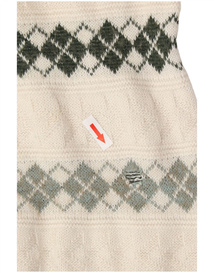 Vintage Herre Turtle Neck Jumper Sweater XL Off White Argyle/Diamond Retro
