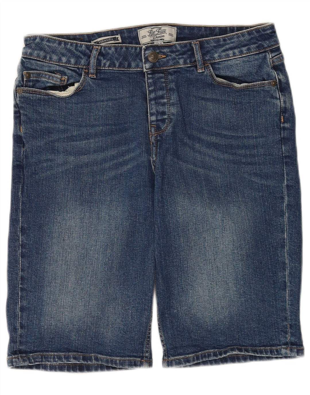 Fat Face Dame Denim Bermuda Shorts UK 12 Medium W30 Blå Bomuld