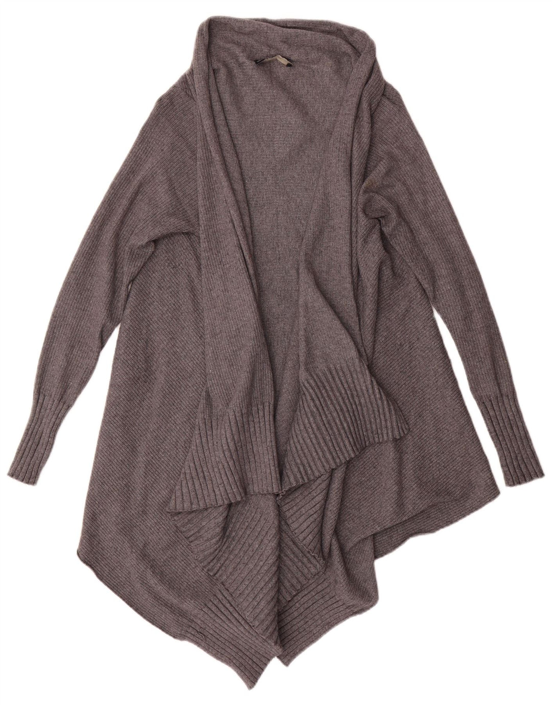 Zara Dame Asymmetric Open Cardigan Sweater UK 14 Medium Grey Viscose