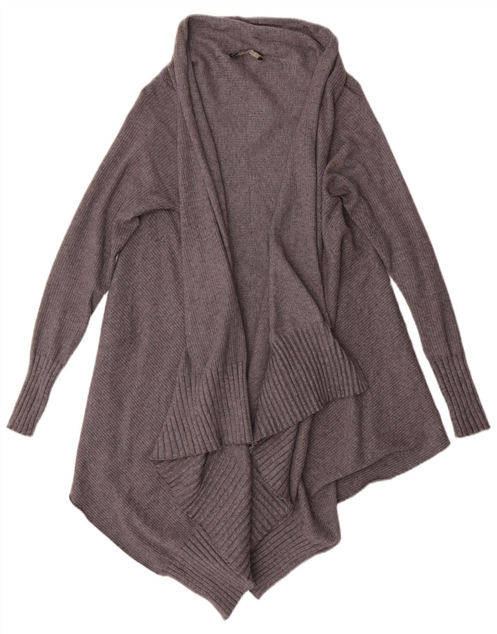 Zara Dame Asymmetric Open Cardigan Sweater UK 14 Medium Grey Viscose