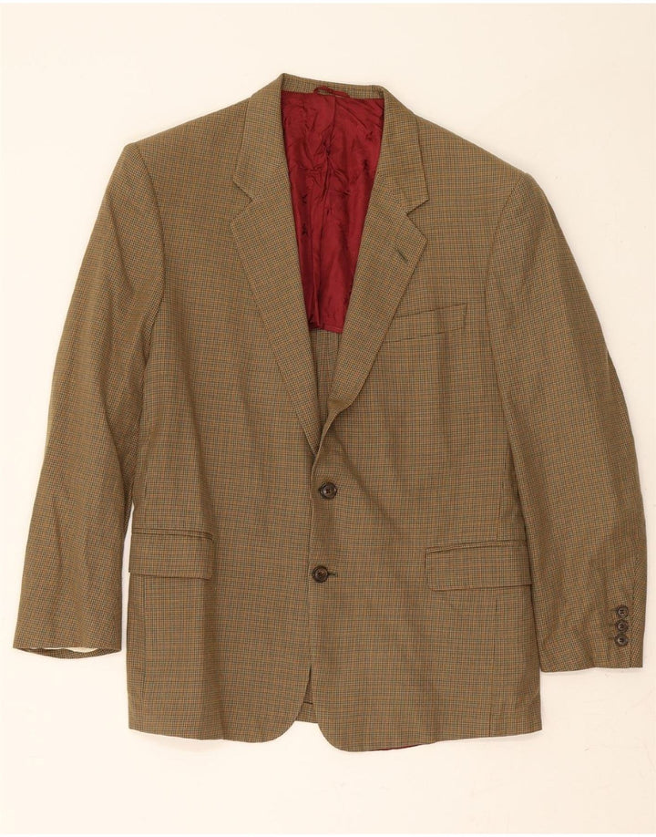 BROOKSFIELD Mens 2 Button Blazer Jacket UK 38 Medium Brown Houndstooth Vintage Brooksfield and Second-Hand Brooksfield from Messina Hembry 