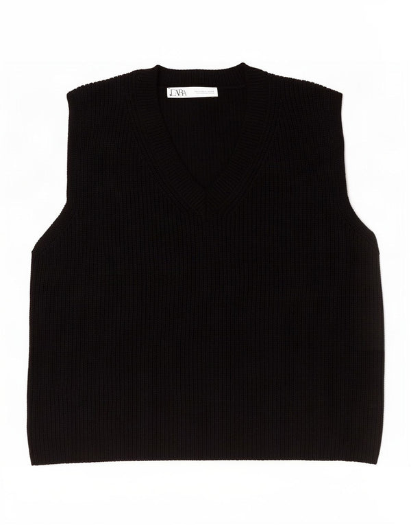 Zara Dame Vest Tank Top UK 14 Stor Sort Bomuld