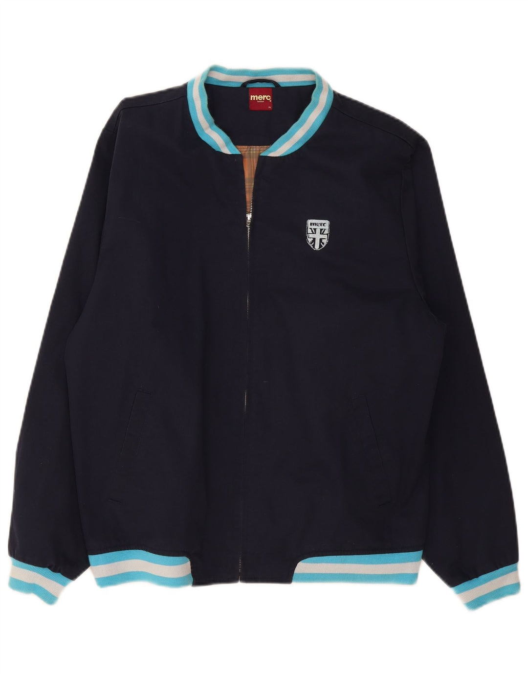 Merc Herre Bomber Jacket UK 42 XL Navy Blue Colourblock Cotton