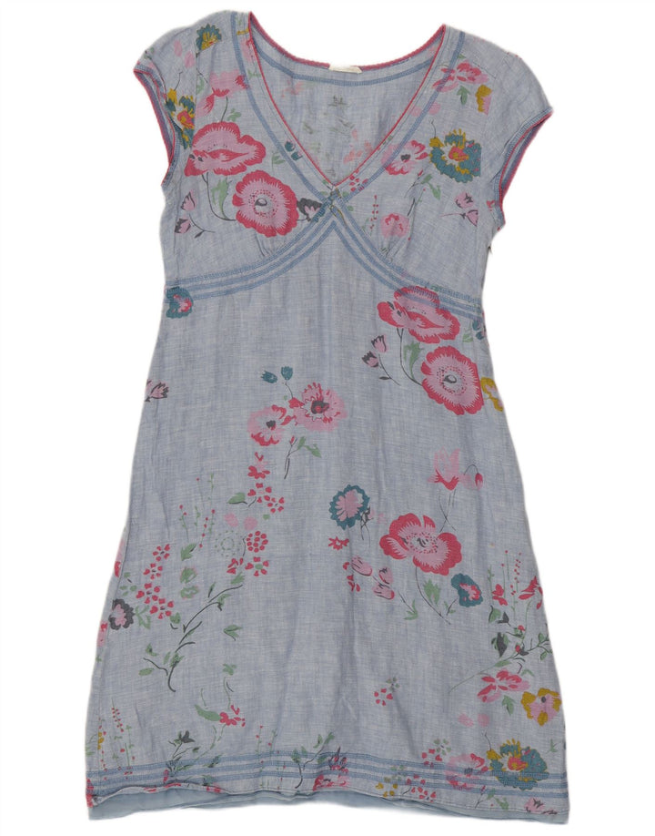 White Stuff Dame A-Line Kjole UK 14 Medium Blue Floral Linen