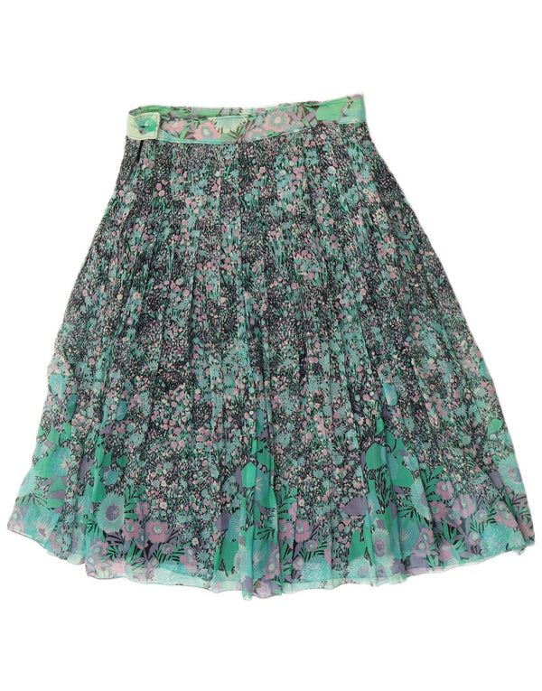 Vintage kvinders højtaljekniv plisseret nederdel W28 Medium Green Floral