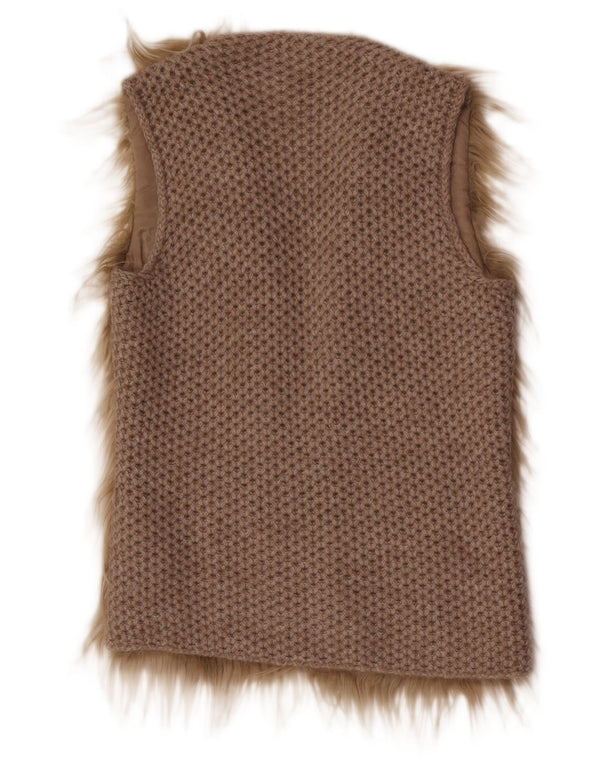 Benetton Dame Ærmeløs Cardigan Sweater UK 10 Small Beige
