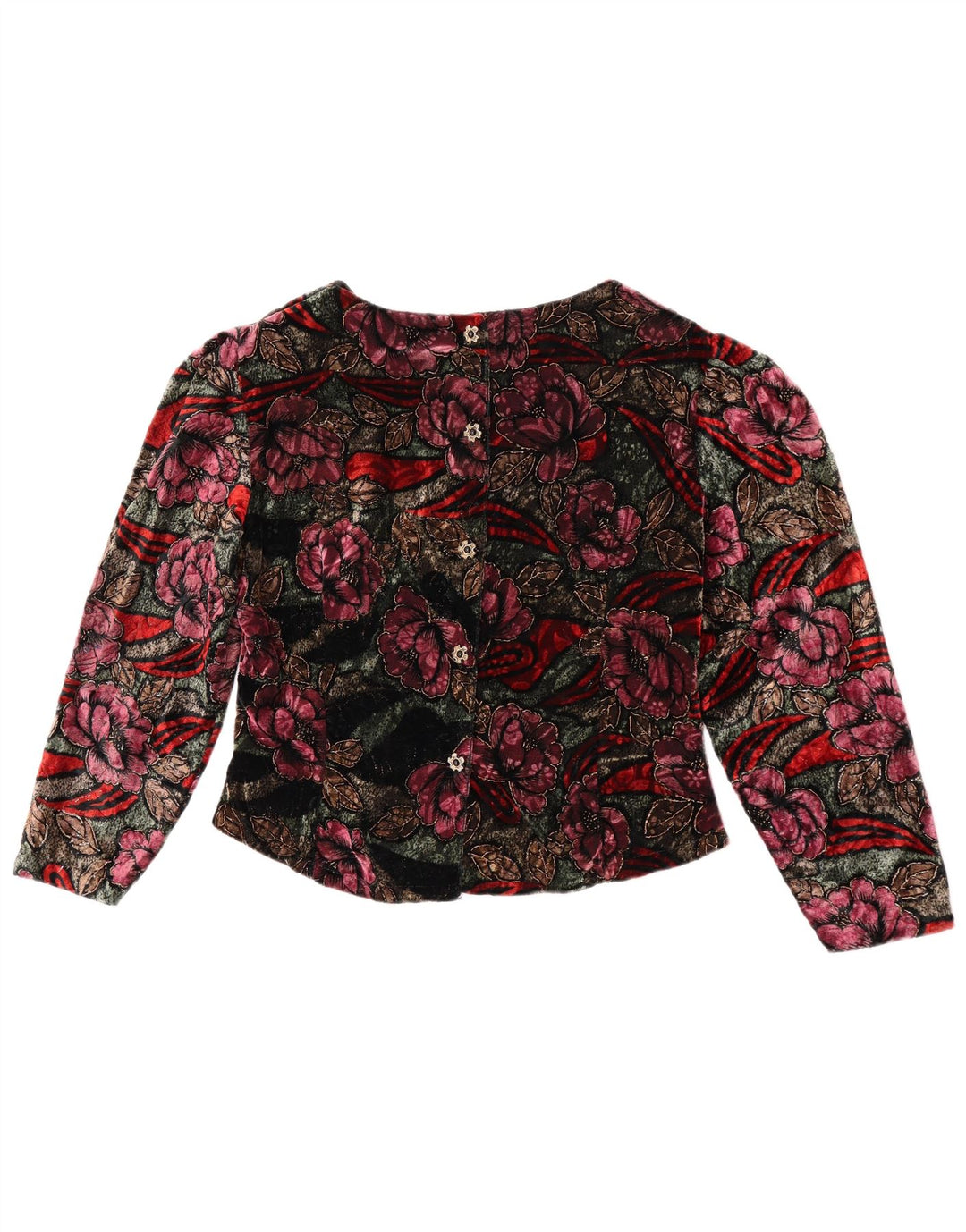 Vintage Dame Langærmet Bluse Top UK 14 Medium Multicolored Floral