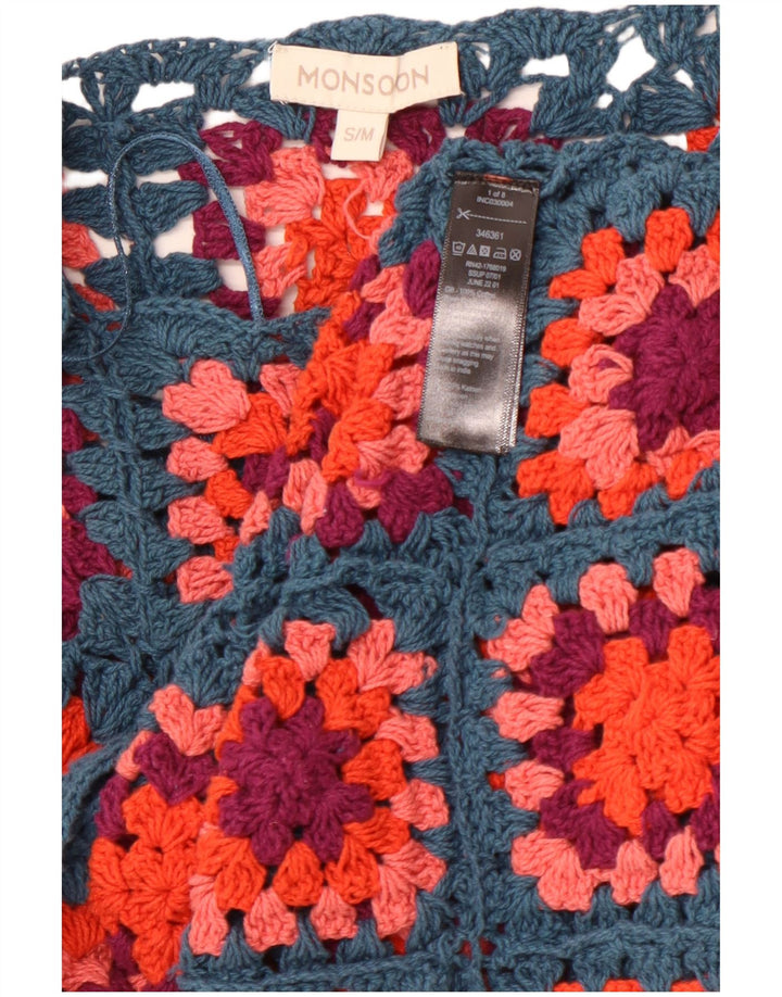 MONSOON Dame hæklet bådhals sweater UK 10 Small Blue Check