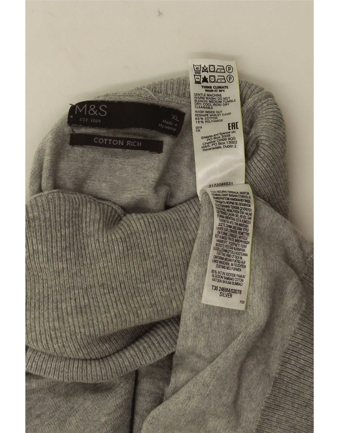 Marks & Spencer Herre Rullehalstrøje XL Grå Bomuld