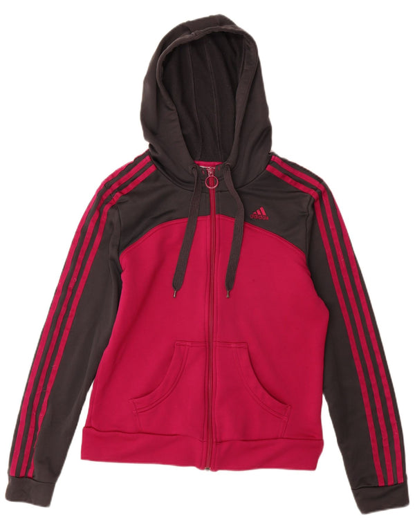 ADIDAS hættetrøje med lynlås til kvinder UK 16 Large Pink Colourblock