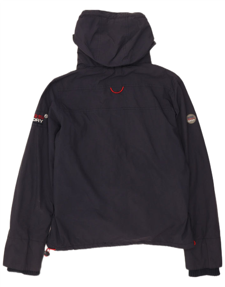 Superdry vindjakkejakke med hætte til kvinder UK 16 Stor marineblå nylon