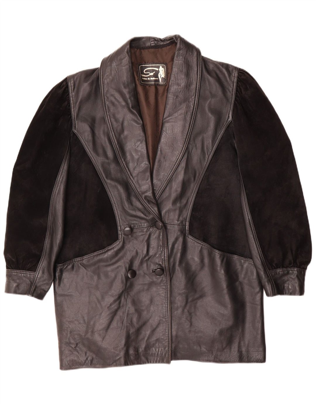 Vintage kvinders overdimensioneret læderfrakke UK 14 medium sort læder